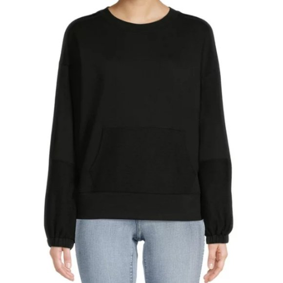 Time and Tru Tops - Time and Tru Terry Trim Sweatshirt Velvet Twill taping Size Medium Black New